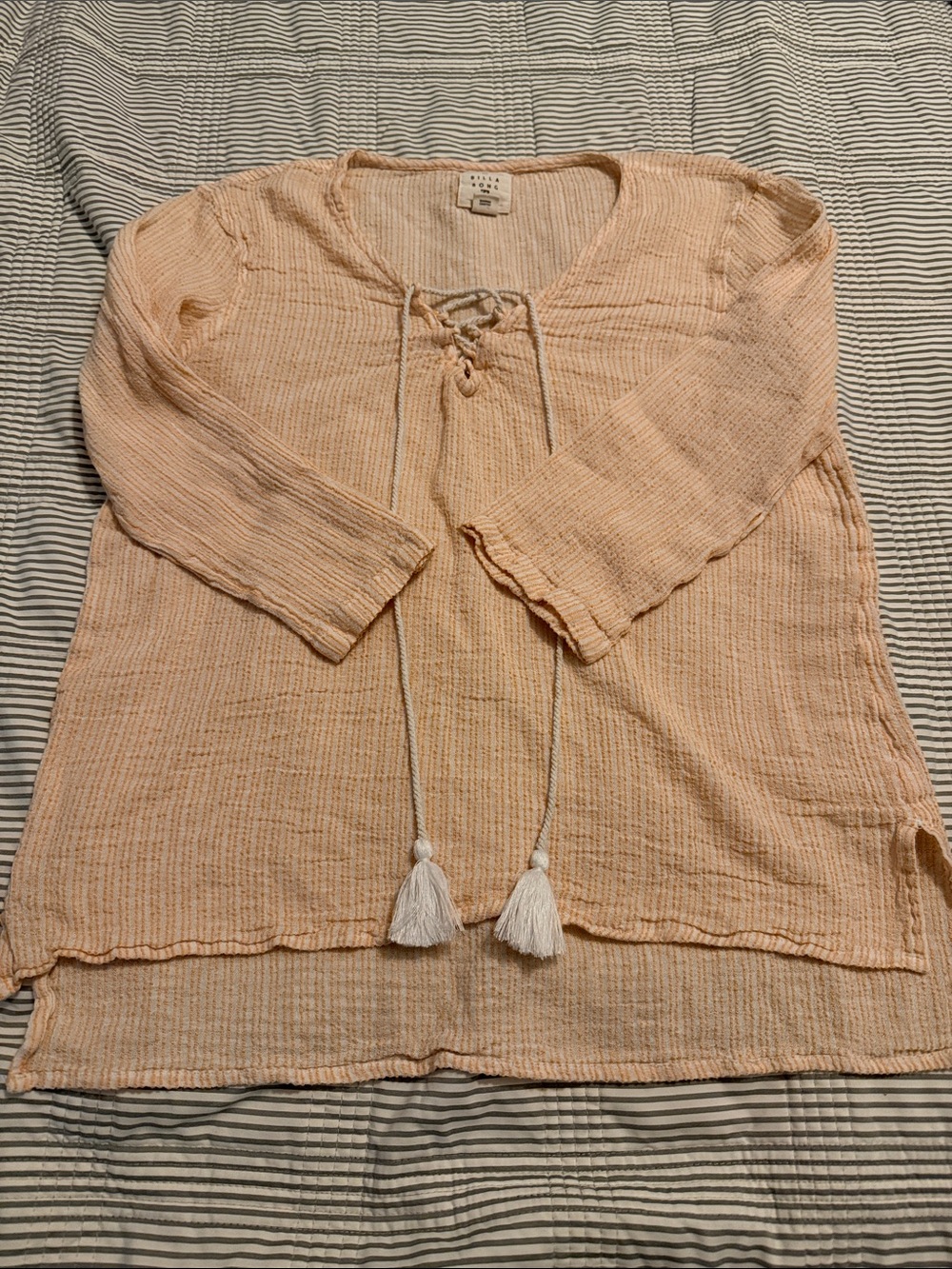 Billabong Peach Lace-Up Tunic Top with Tassels